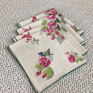 4 Beautiful Vintage Linen Napkins appropriate 16X16 inches square Floral Print